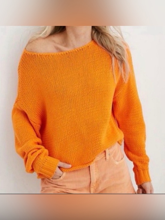 aerie Sweaters - Women's Aerie Loose Knit Cropped Off the Shoulder Sweater in Orange Pop Size XXL